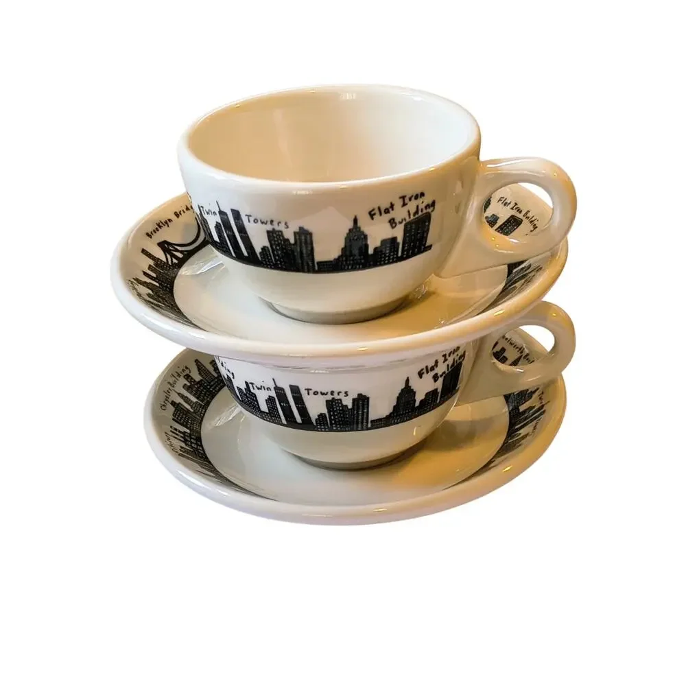 Homer Laughlin Fishs Eddy Cup Saucer Pair New York Skyline